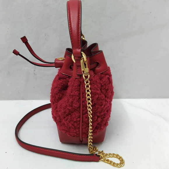 Tory Burch Willa Boucle Red Tweed Mini Drawstring Bucket Crossbody Bag - Picture 3 of 16